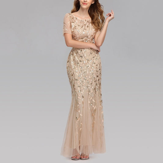 Classic Gold Lace - Tulle Full Evening Dress