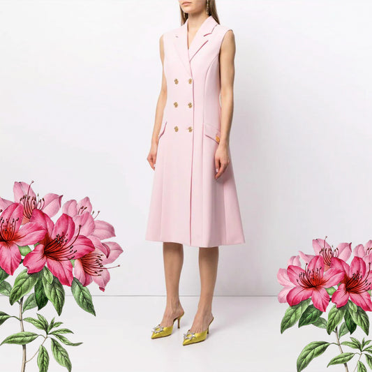 Baby Pink  Double-breasted Crepe Blazer Dress -  Midi Dress