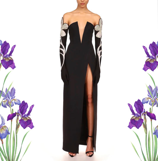 Black Strapless  Cutout  V-Cut Neckline - Maxi Dress